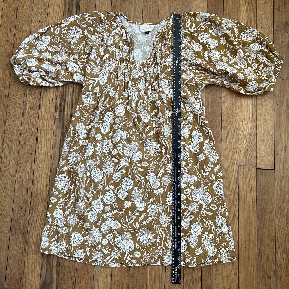 Universal Thread XS Brown Floral Puff Sleeve Mini Dress Peasant 100% Cotton - Picture 6 of 10